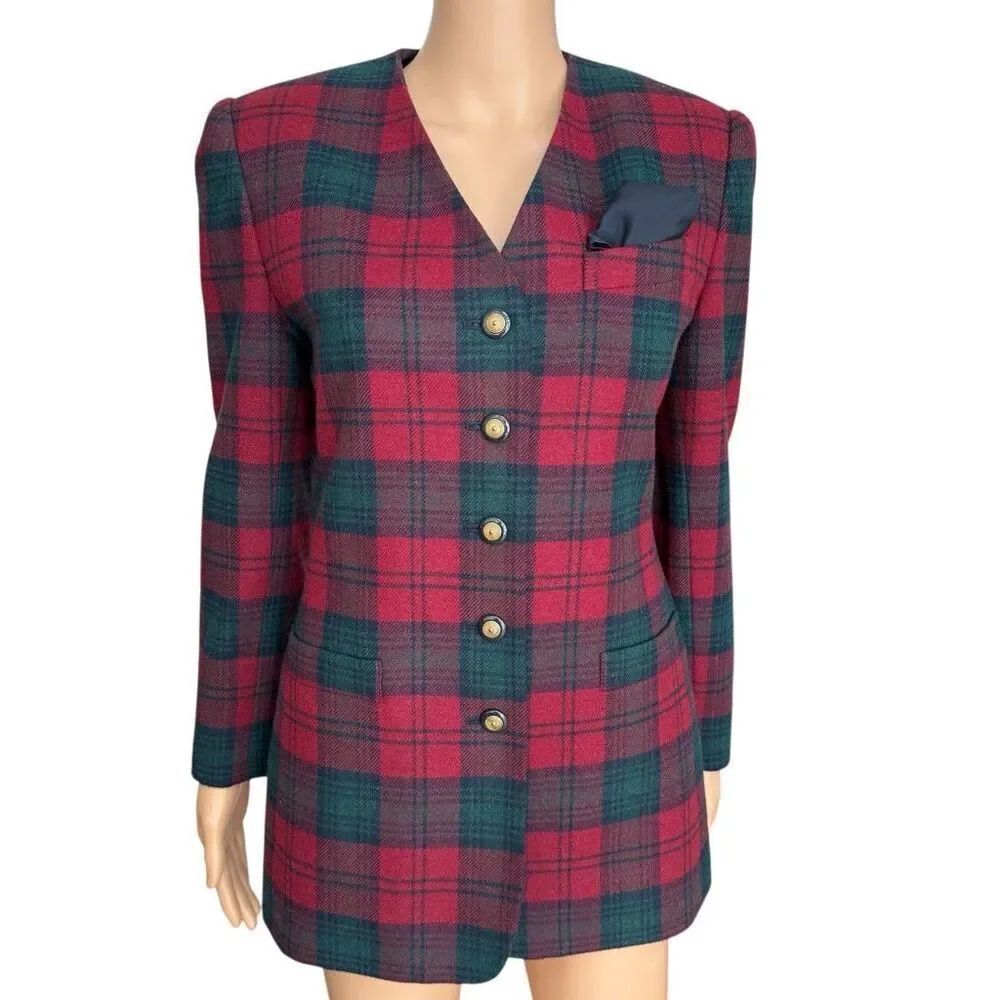 Le Suit vintage Blazer wool blend Red Plaid Academia Work Office Jacket Sz 6P